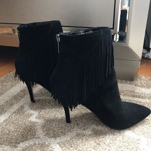 Black suede fringe booties